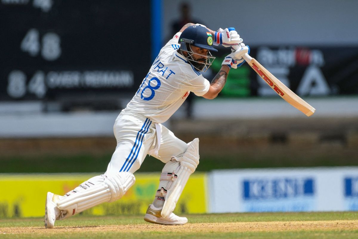 Virat Kohli got to his century with a square drive behind point, West Indies vs India, 2nd Test, 2nd day, Port-of-Spain, July 20, 2023