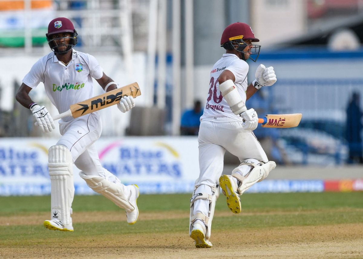 Kraigg Brathwaite and Tagenarine Chanderpaul added 71 for the first wicket, West Indies vs India, 2nd Test, Port-of-Spain, 2nd day, July 21, 2023