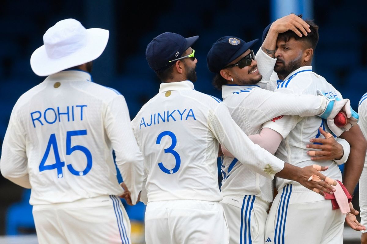 The wicket of Kirk McKenzie was Mukesh Kumar's first in Test cricket, West Indies vs India, 2nd Test, 3rd day, Port of Spain, July 22, 2023