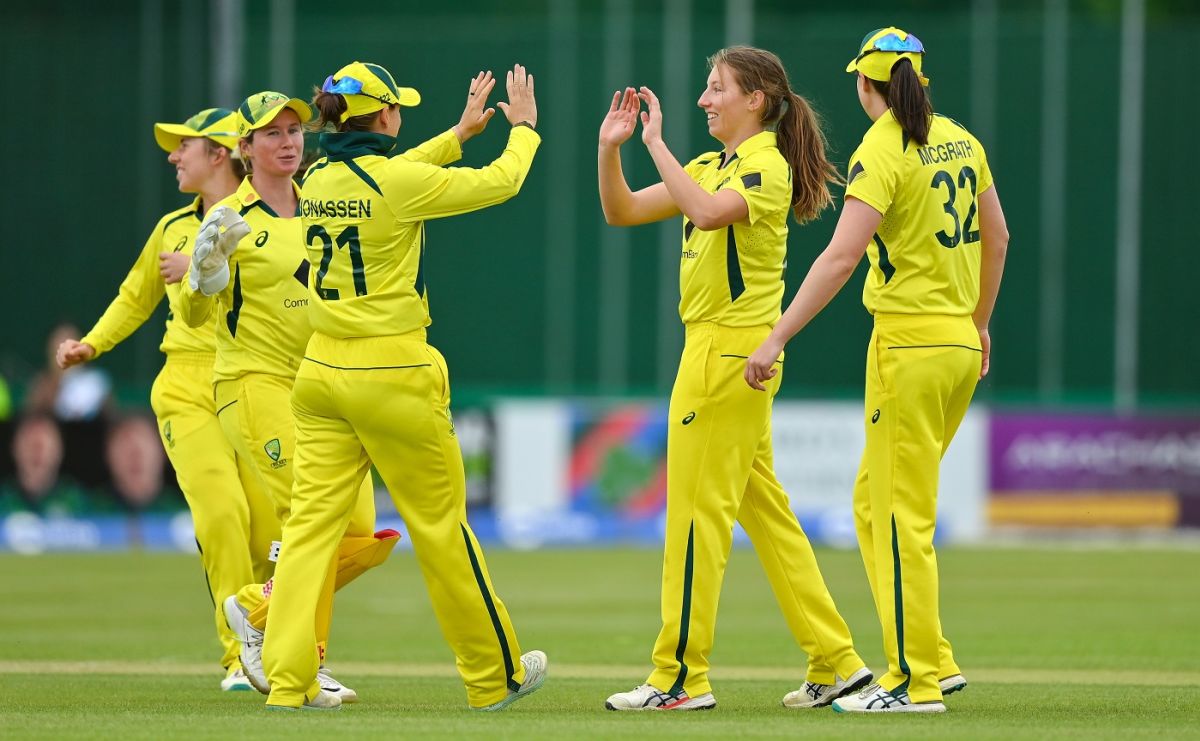 Mary Waldron gets a warm hug from her Ireland teammates after