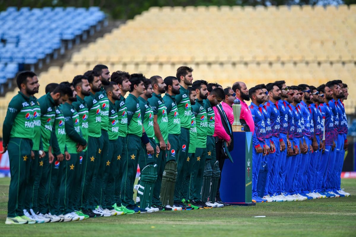 Afghanistan and Pakistan lineup for the anthems in their first