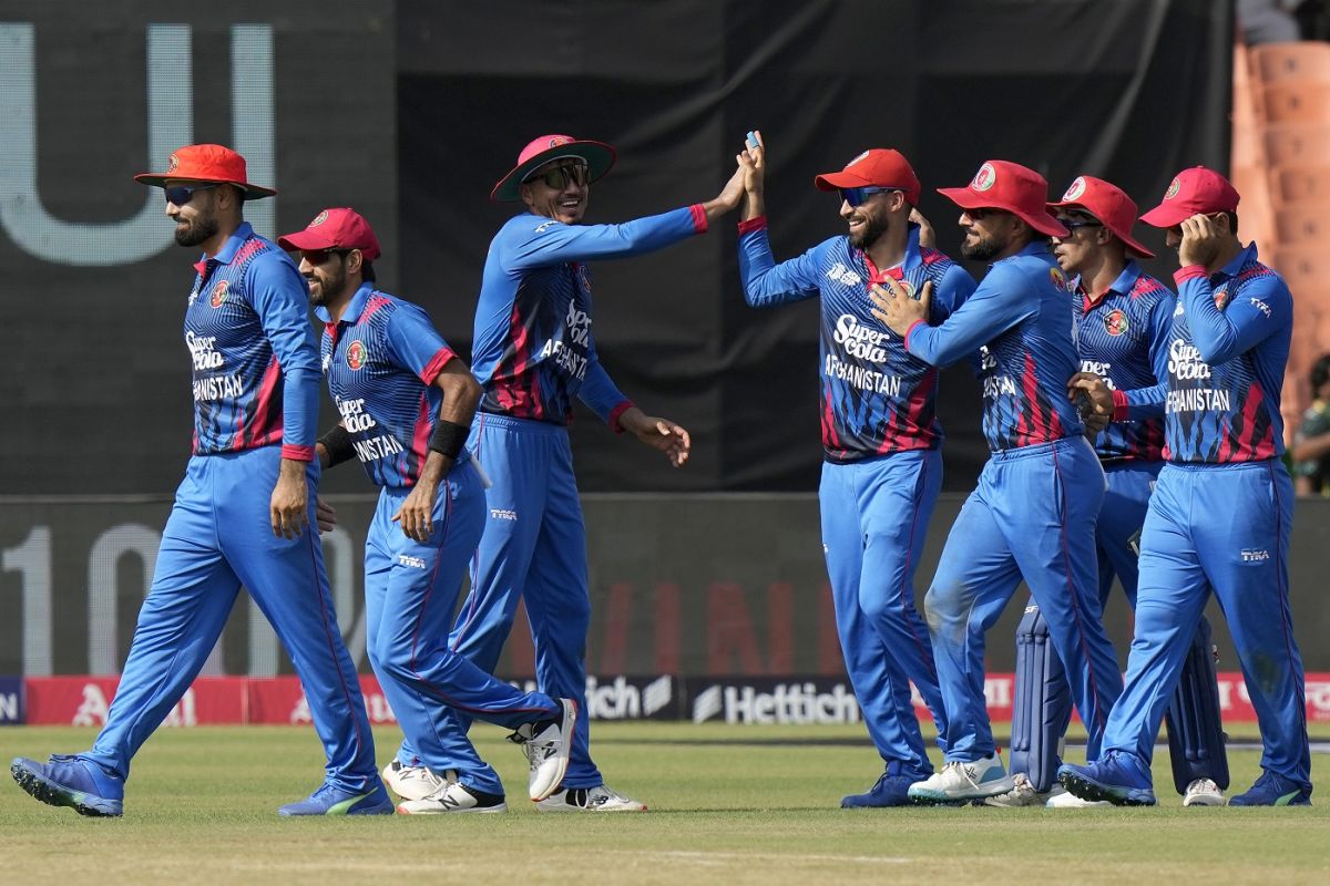 Afghanistan fielders in celebration after Towhid Hridoy was out for