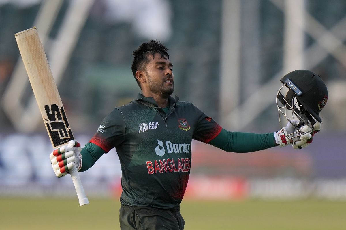 Mehidy Hasan Miraz was jubilant after hitting his second ODI century, Afghanistan vs Bangladesh, Group B, Asia Cup, Lahore, September 3, 2023