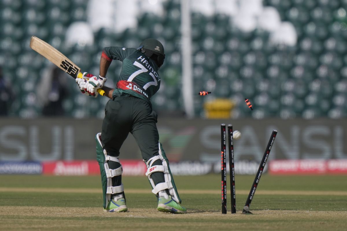 Towhid Hridoy lost his stumps after he was beaten by pace, Pakistan vs Bangladesh, Asia Cup, Super Fours, Lahore, September 6, 2023
