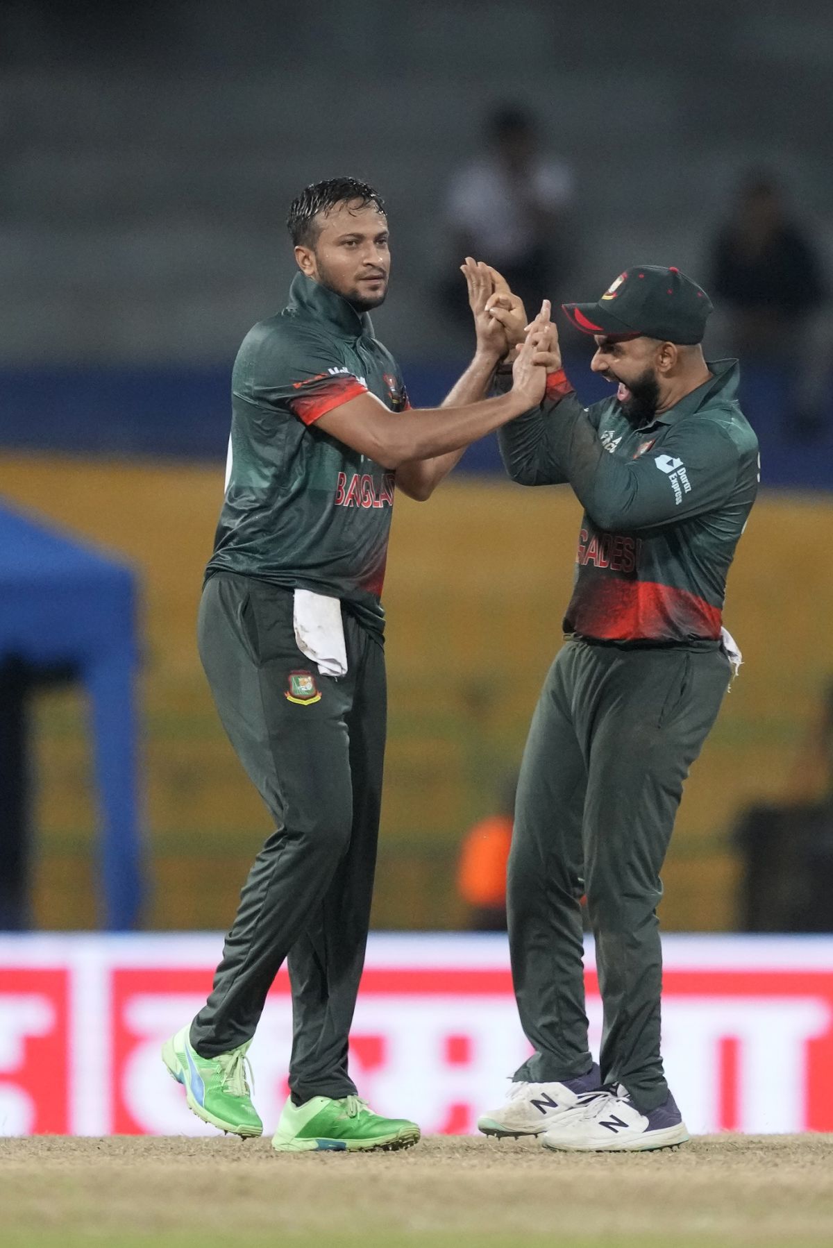 Shakib Al Hasan celebrates after cleaning up Suryakumar Yadav for 26, Bangladesh vs India, Asia Cup Super Four, Colombo, September 15, 2023