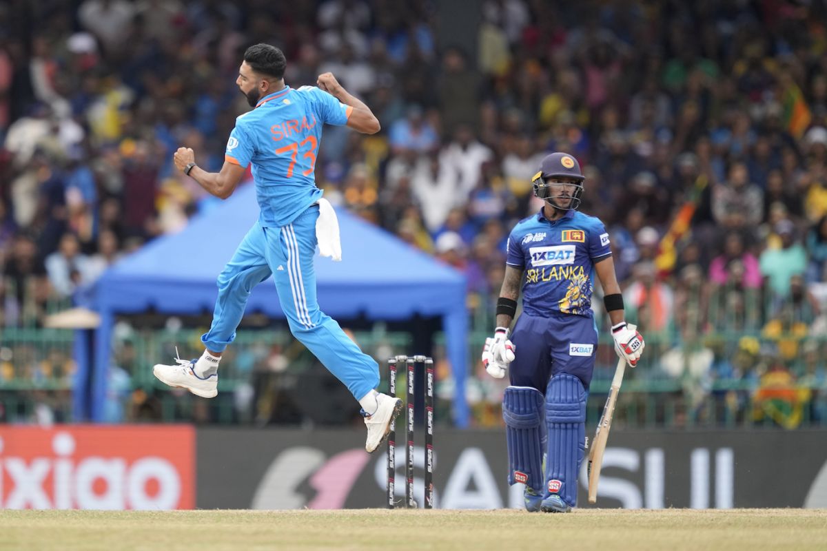 Mohammed Siraj picked up four wickets in one over, the fourth of the innings, India vs Sri Lanka, Asia Cup final, Colombo, September 17, 2023