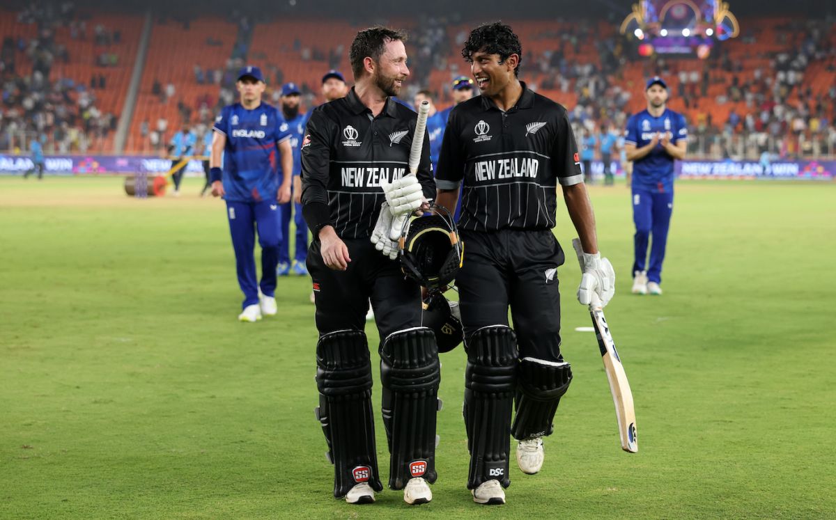 Rachin Ravindra and Devon Conway are all smiles after demolishing England, England vs New Zealand, Men's ODI World Cup 2023, Ahmedabad, October 5, 2023