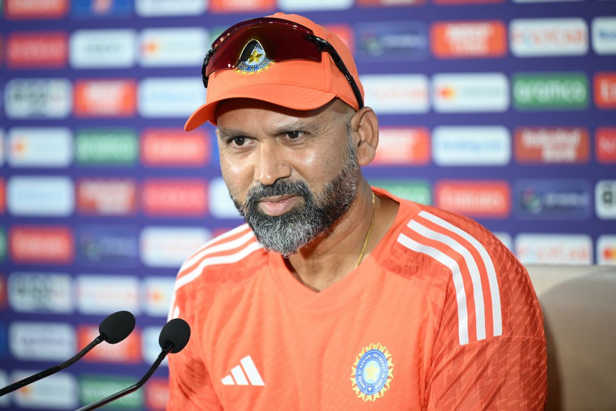 Paras Mhambrey, India's bowling coach, speaks to the media ...