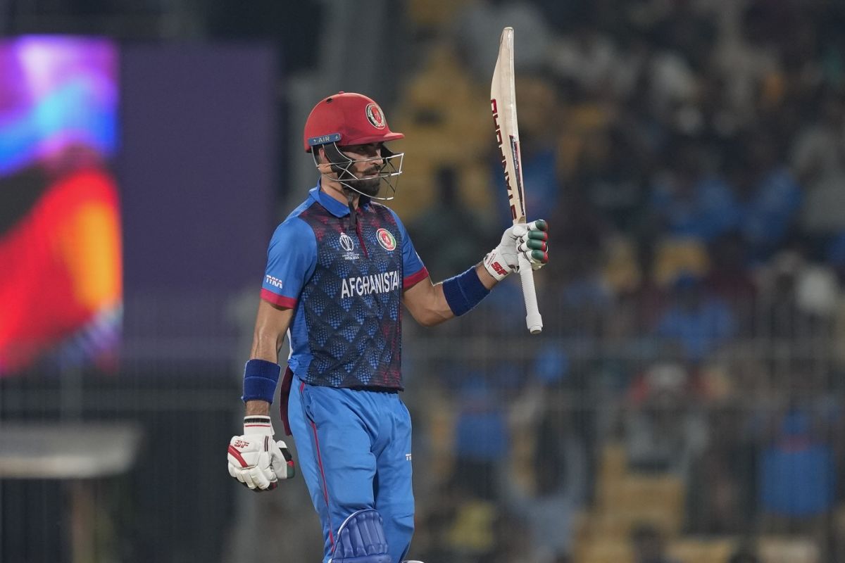 Ibrahim Zadran celebrates his half-century, Pakistan vs Afghanistan, Men's World Cup 2023, Chennai, October 23, 2023