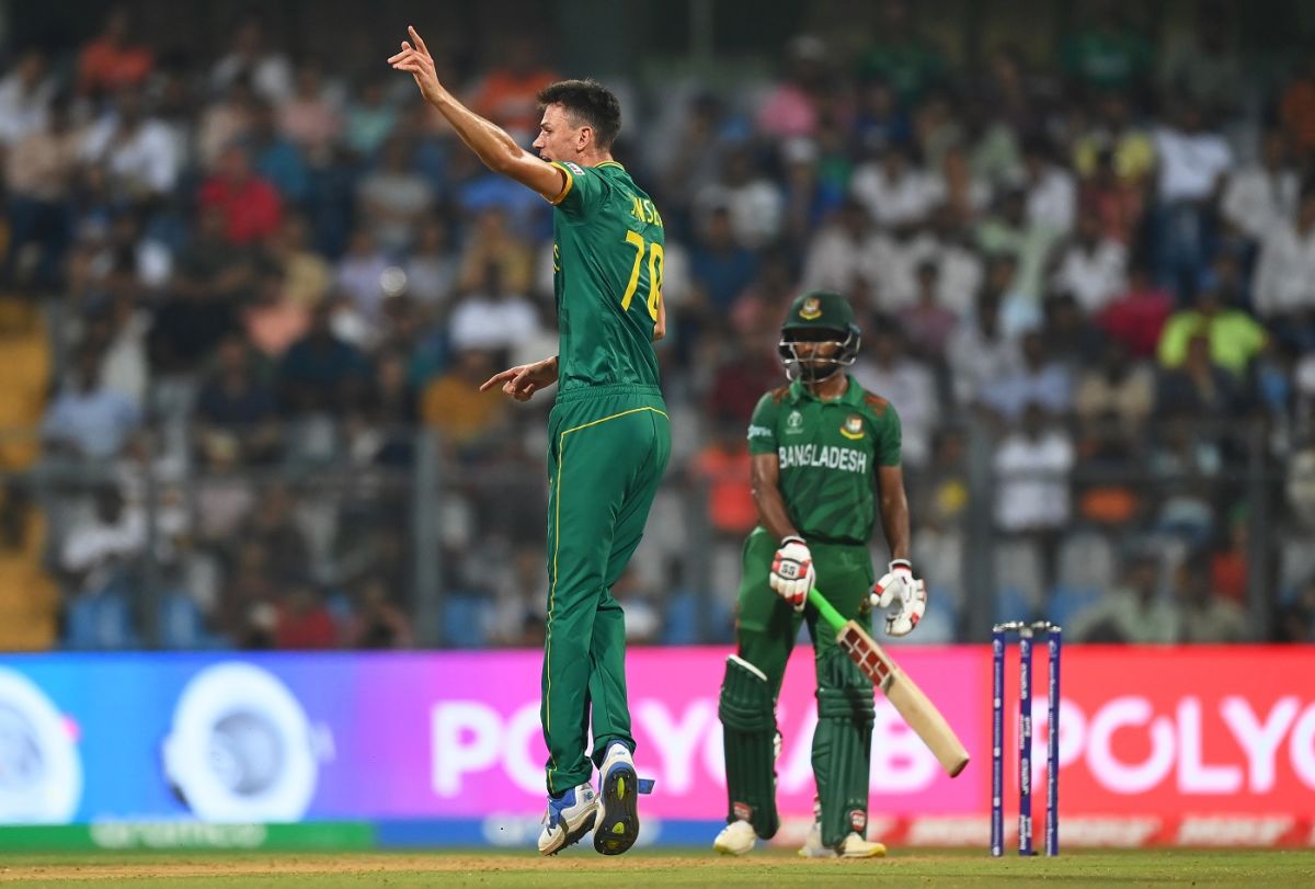 Marco Jansen got Tanzid Hasan with a short delivery, Bangladesh vs South Africa, ODI World Cup, Wankhede, October 24, 2023