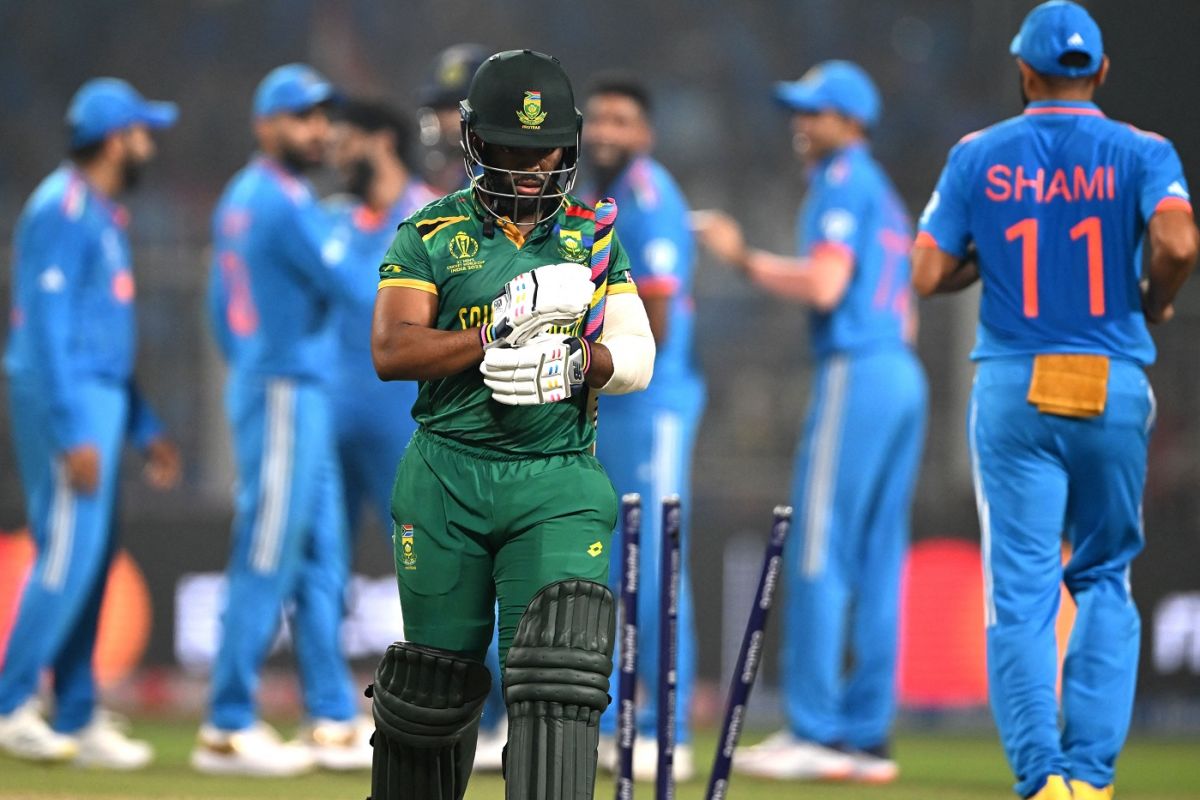 Temba Bavuma walks back after getting dismissed early in the big chase, India vs South Africa, Men's ODI World Cup, November 5, 2023