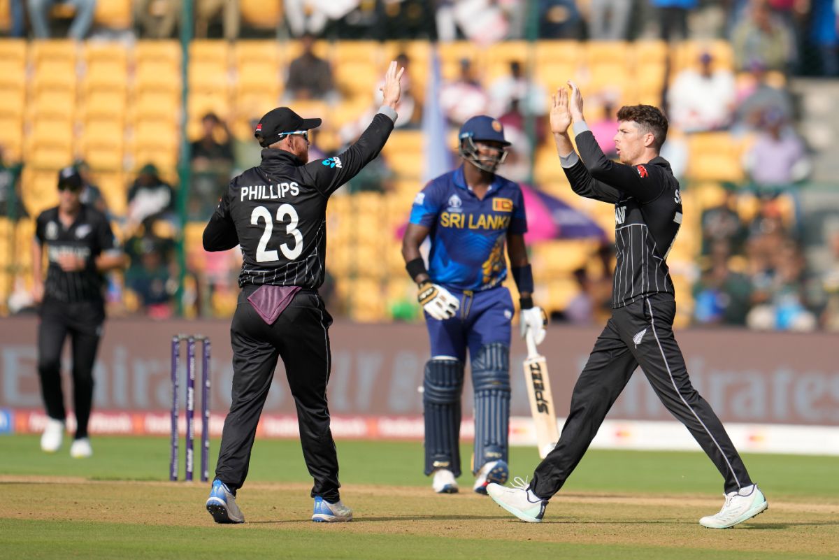 Mitchell Santner accounted for Angelo Mathews, New Zealand vs Sri Lanka, World Cup 2023, Bengaluru, November 9, 2023