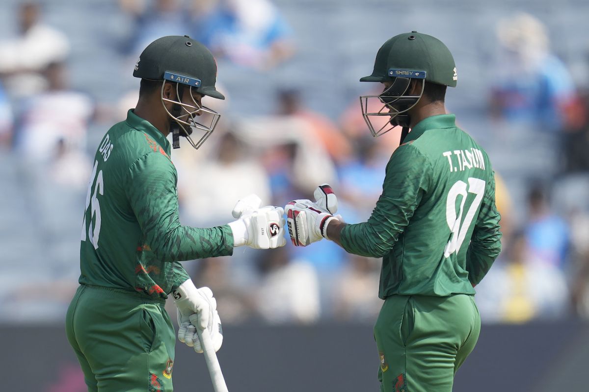 Litton Das and Tanzid Hasan picked up the pace after a slow start, Australia vs Bangladesh, World Cup, Pune, November 11, 2023