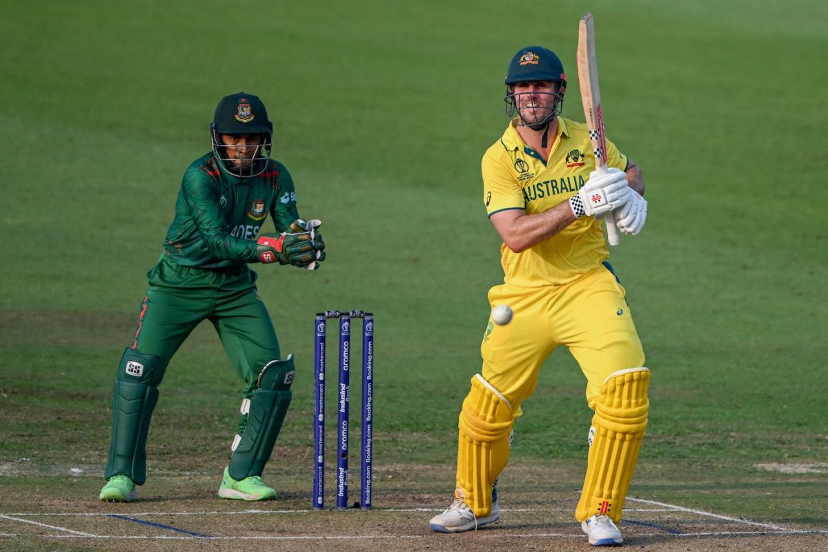 Mitchell Marsh struck a few lusty blows down the ground, Australia vs Bangladesh, Men's ODI World Cup, Pune, November 11, 2023