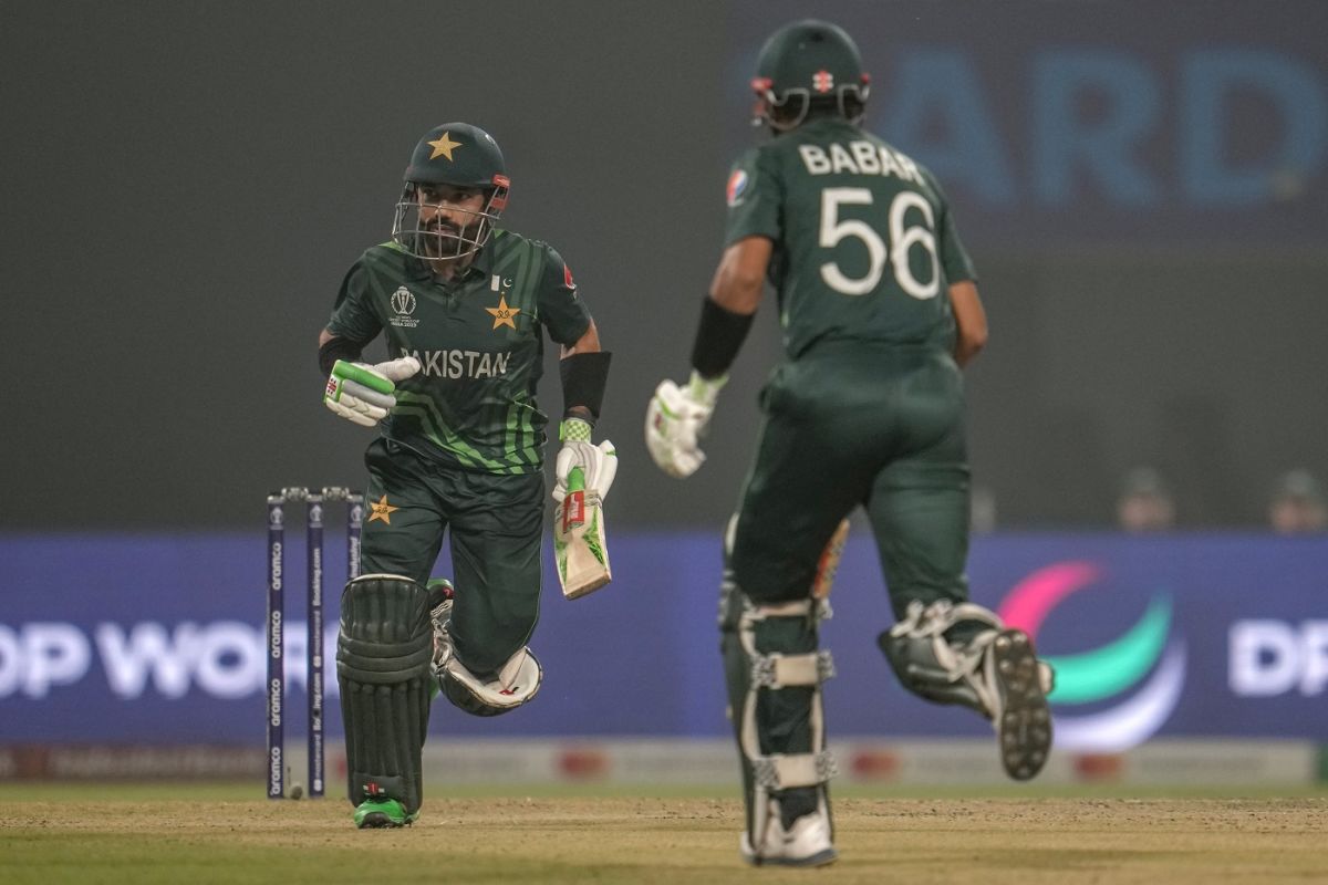 Babar Azam and Mohammad Rizwan batting together for the last time at the 2023 ODI World Cup, England vs Pakistan, Men's ODI World Cup, Kolkata, November 11, 2023