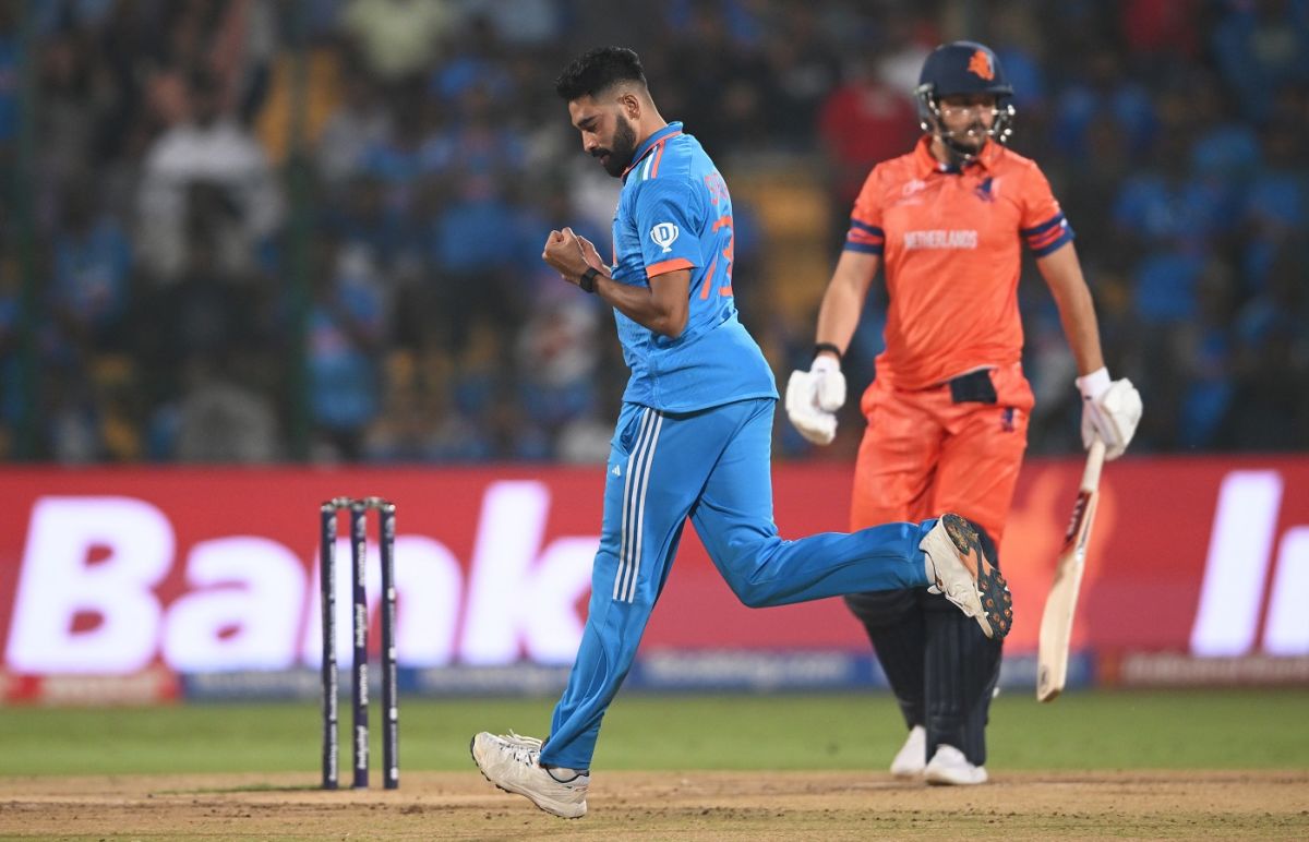Mohammed Siraj struck early in the second innings, India vs Netherlands, Men's ODI World Cup, Bengaluru, November 12, 2023