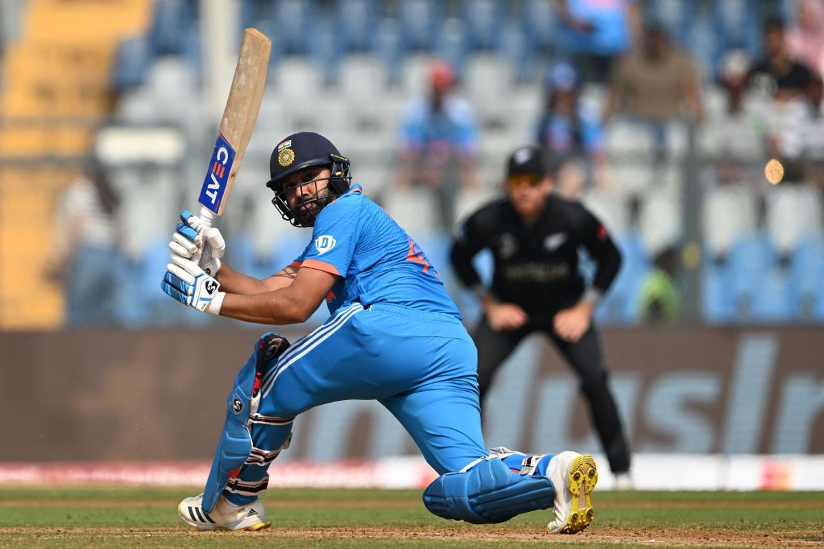 Rohit Sharma sweeps Mitchell Santner past short fine leg, India vs New Zealand, ICC Men's World Cup 2023, 1st semi-final, Mumbai, November 15, 2023