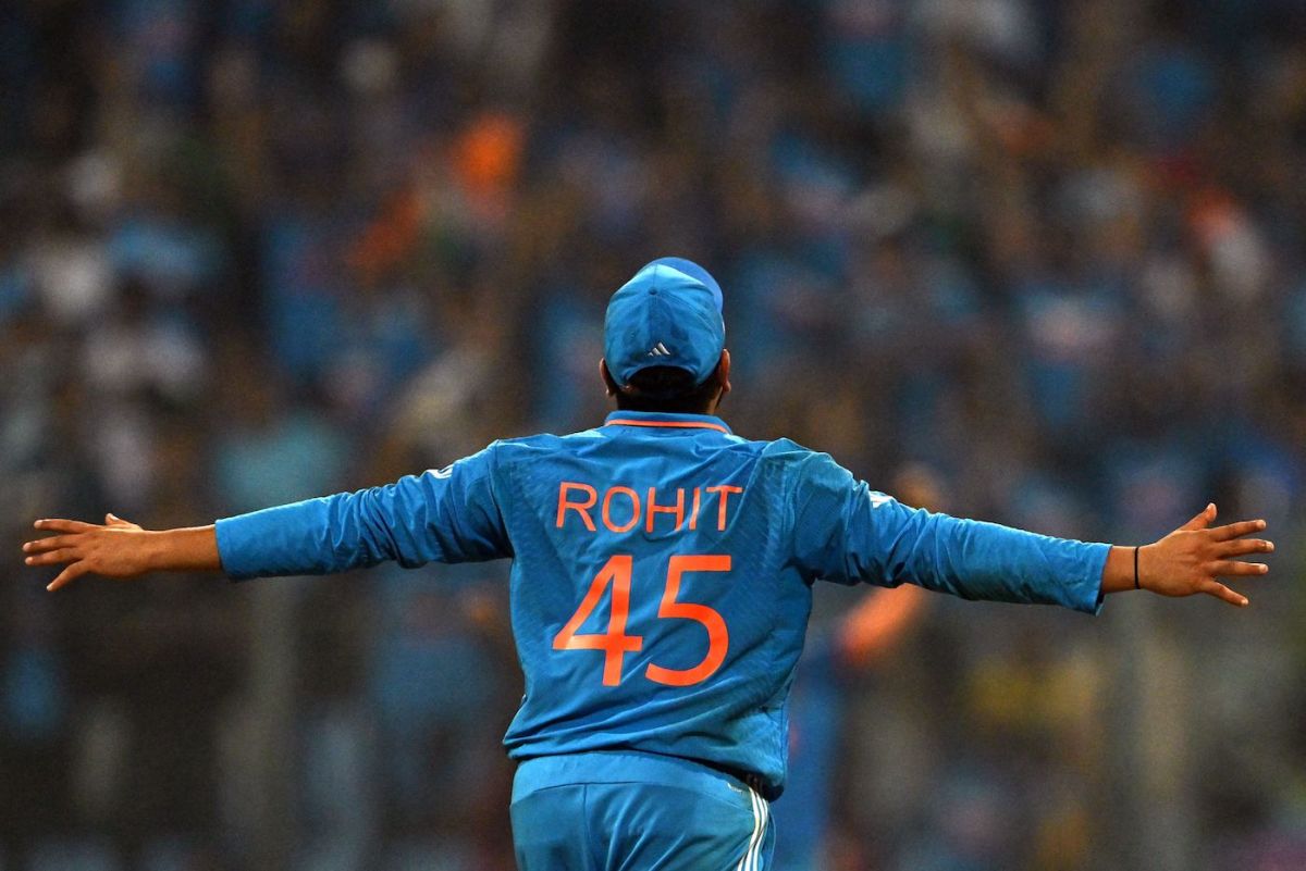 That winning feeling - Rohit Sharma celebrates India's win, India vs New Zealand, ICC men's World Cup 2023, 1st semi-final, Mumbai, November 15, 2023