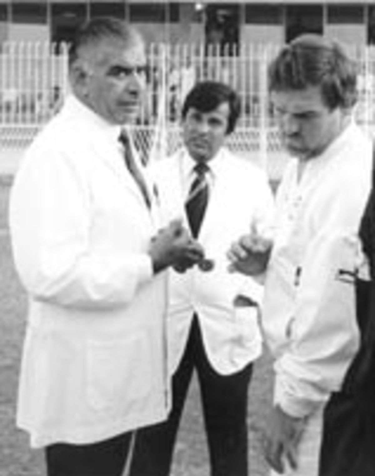 Shamoor Rang Mike Gatting, Shakoor Rana and Peter Lush, the England manager, after ...