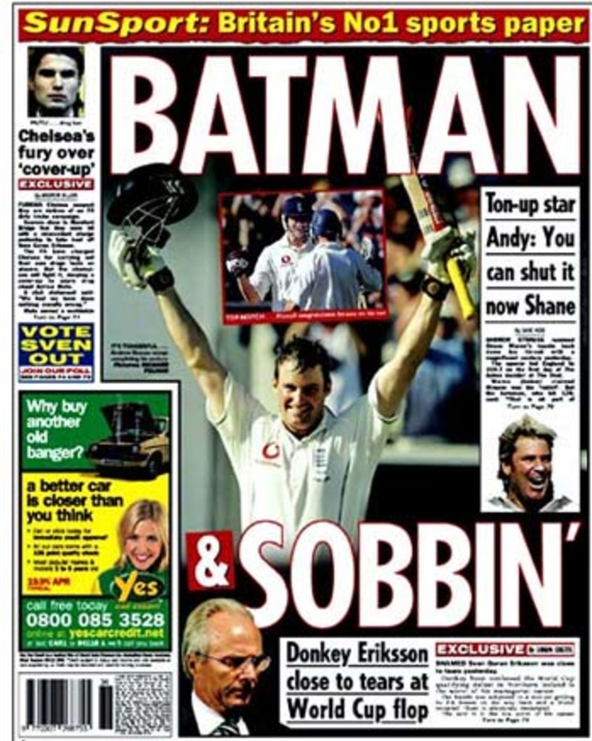 The back page of The Sun