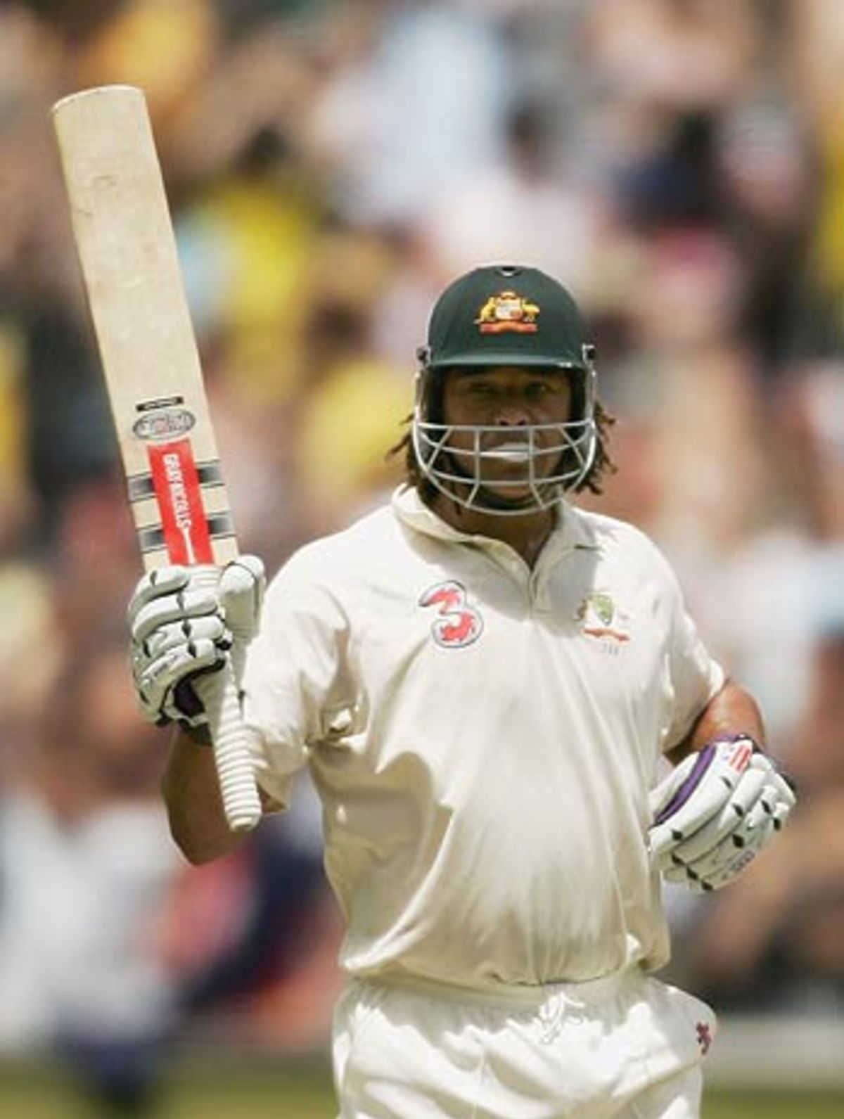 Andrew Symonds congratulates Matthew Hayden on a brilliant century