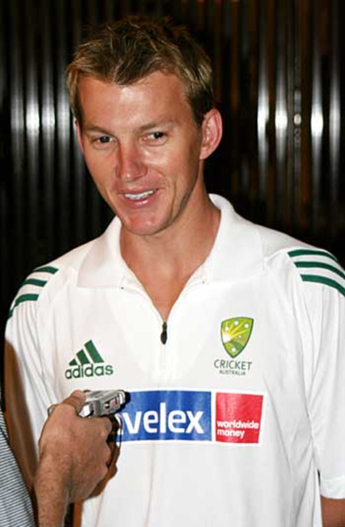 Brett Lee speaks to the press