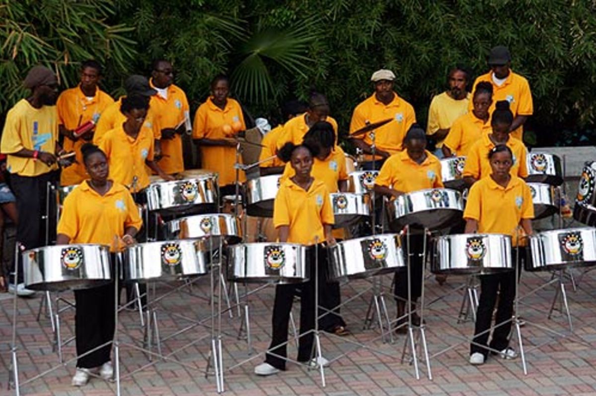 The Kettle Band entertain the crowd at the Stanford Cricket Ground