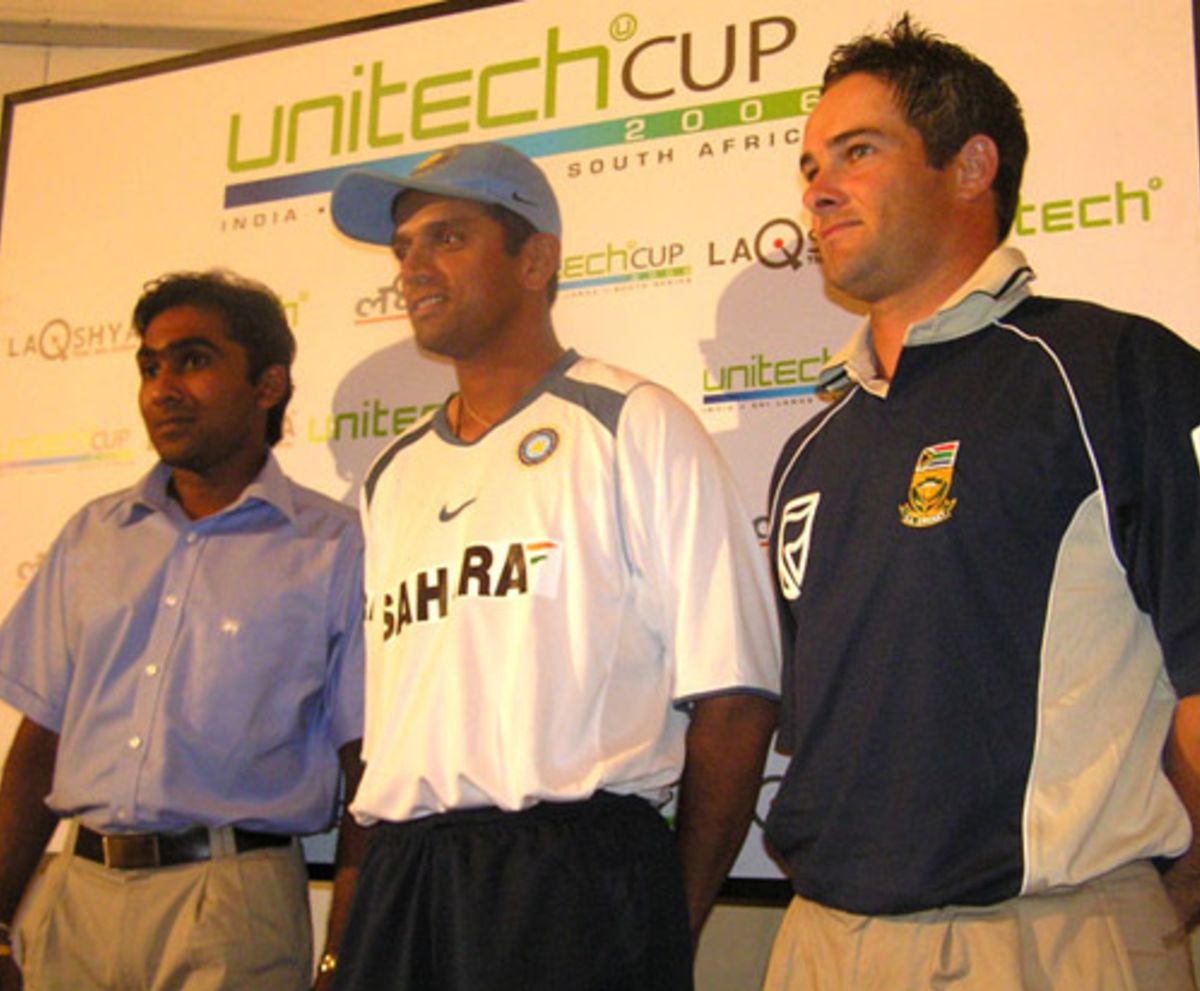 Rahul Dravid speaks at the press conference of the threenation Unitech