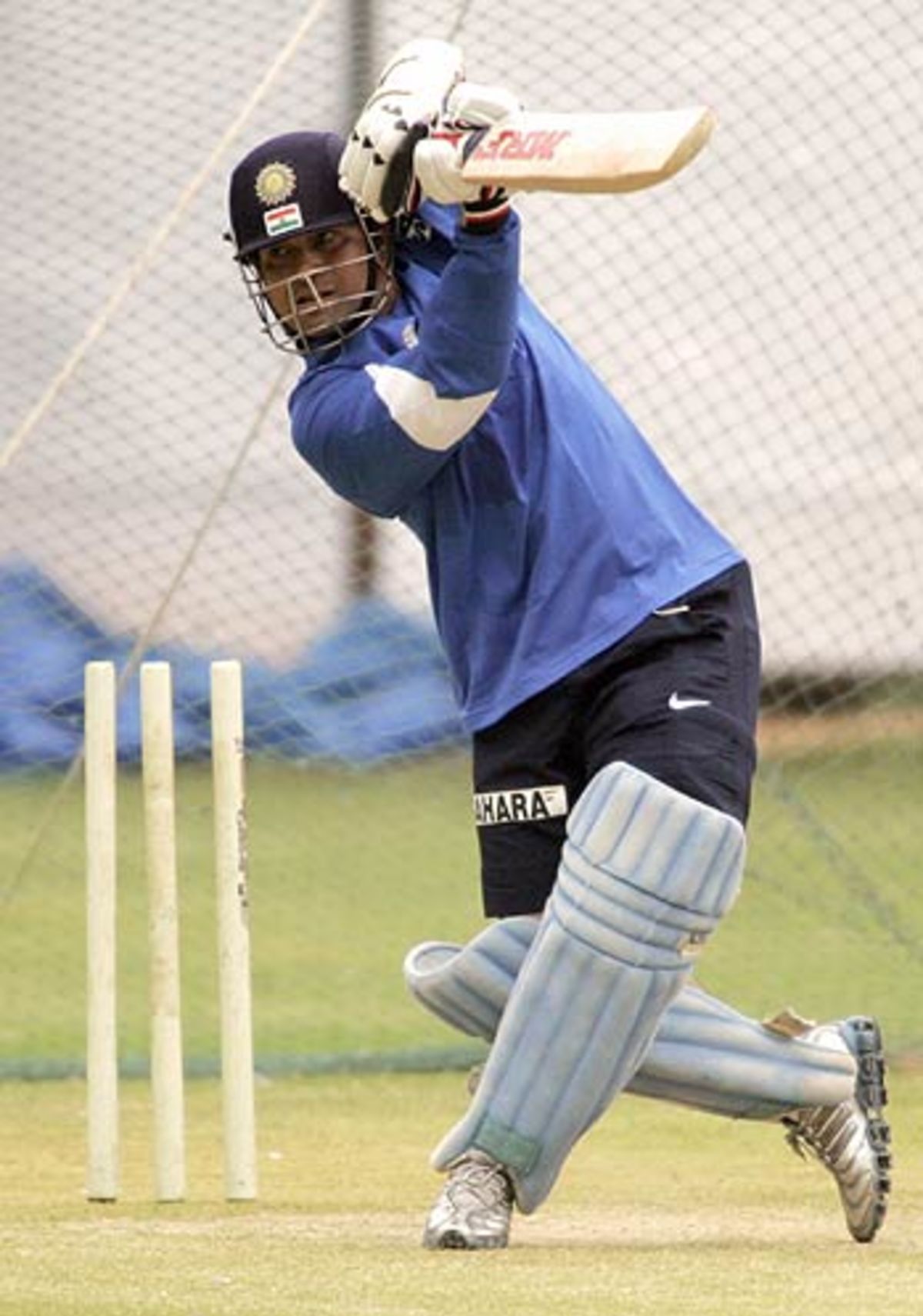 Sachin Tendulkar bats at a nets session