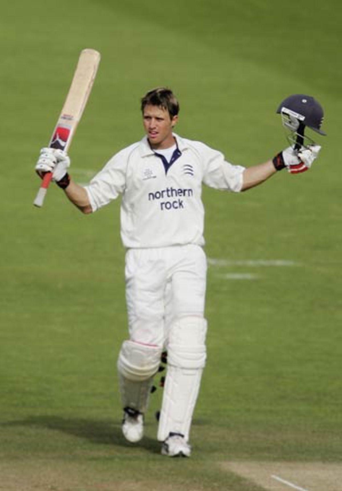 Nick Compton celebrates his hundred