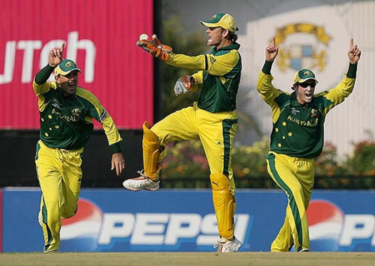 The Australians celebrate Sachin Tendulkar's wicket, India v Australia, 18th match, Champions Trophy, October 29, 2007