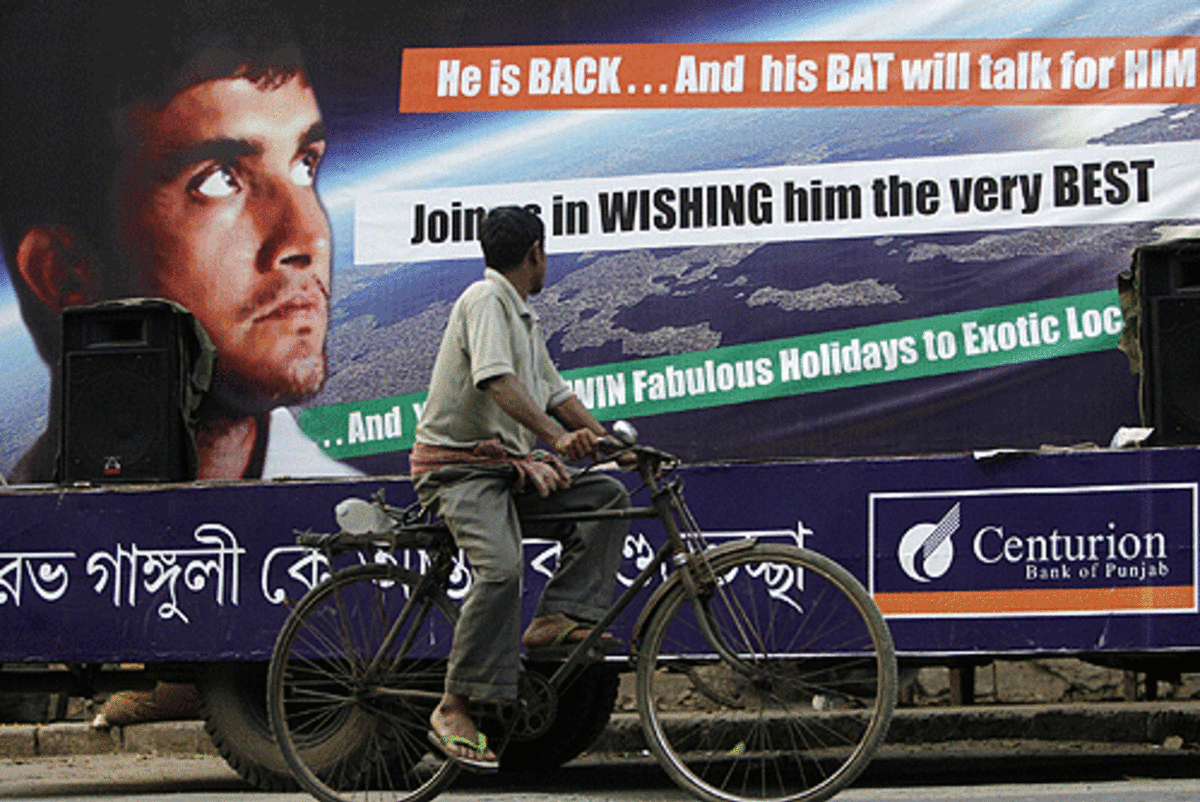 A mobile campaign bill board in Kolkata displays a wellwishing message