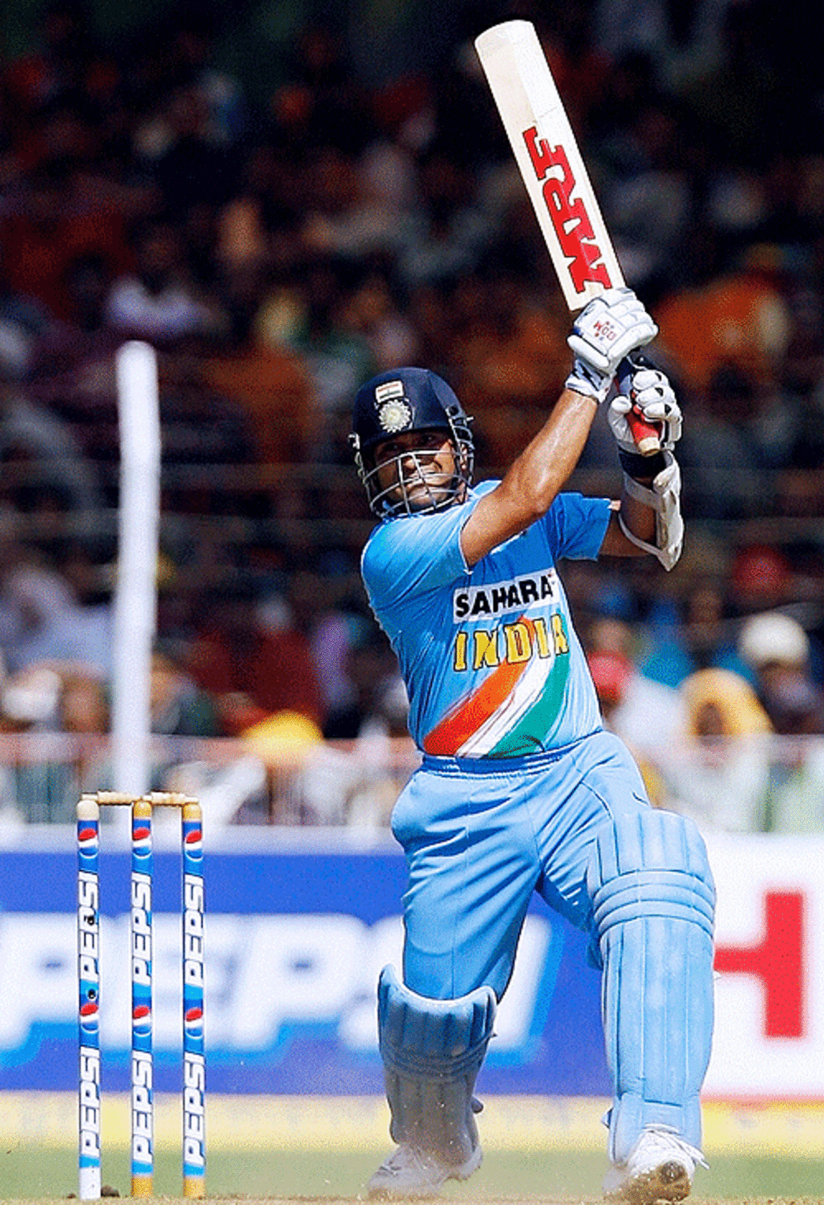 Sachin Tendulkar flays one during his 76-ball 100, India v West Indies, 4th ODI, Vadodara, January 31, 2007