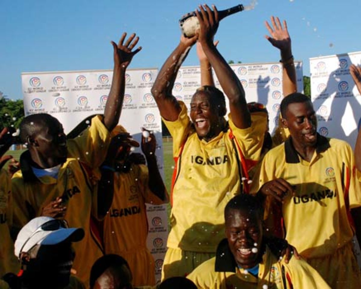 Uganda celebrate after their 91run victory in the final
