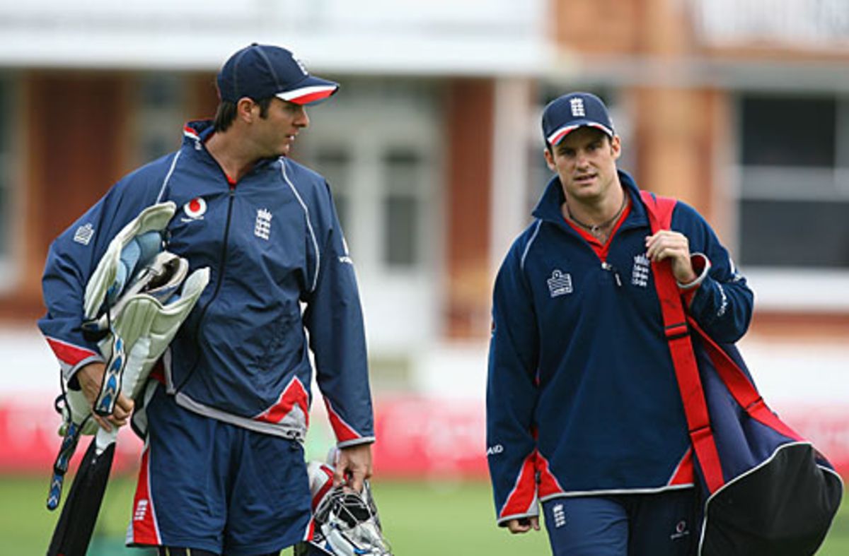 Michael Vaughan waits in the slip cordon during a fielding session
