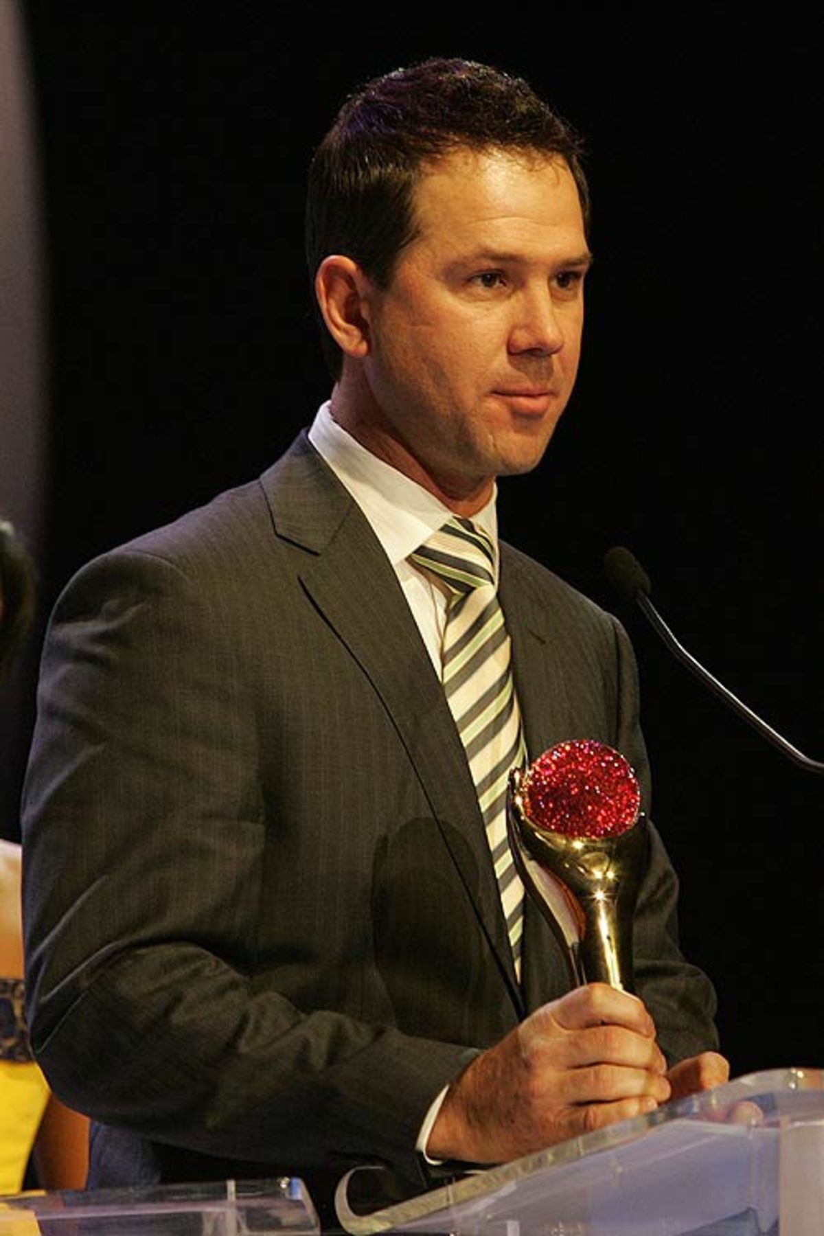 Ricky Ponting with his two trophies at the ICC Awards