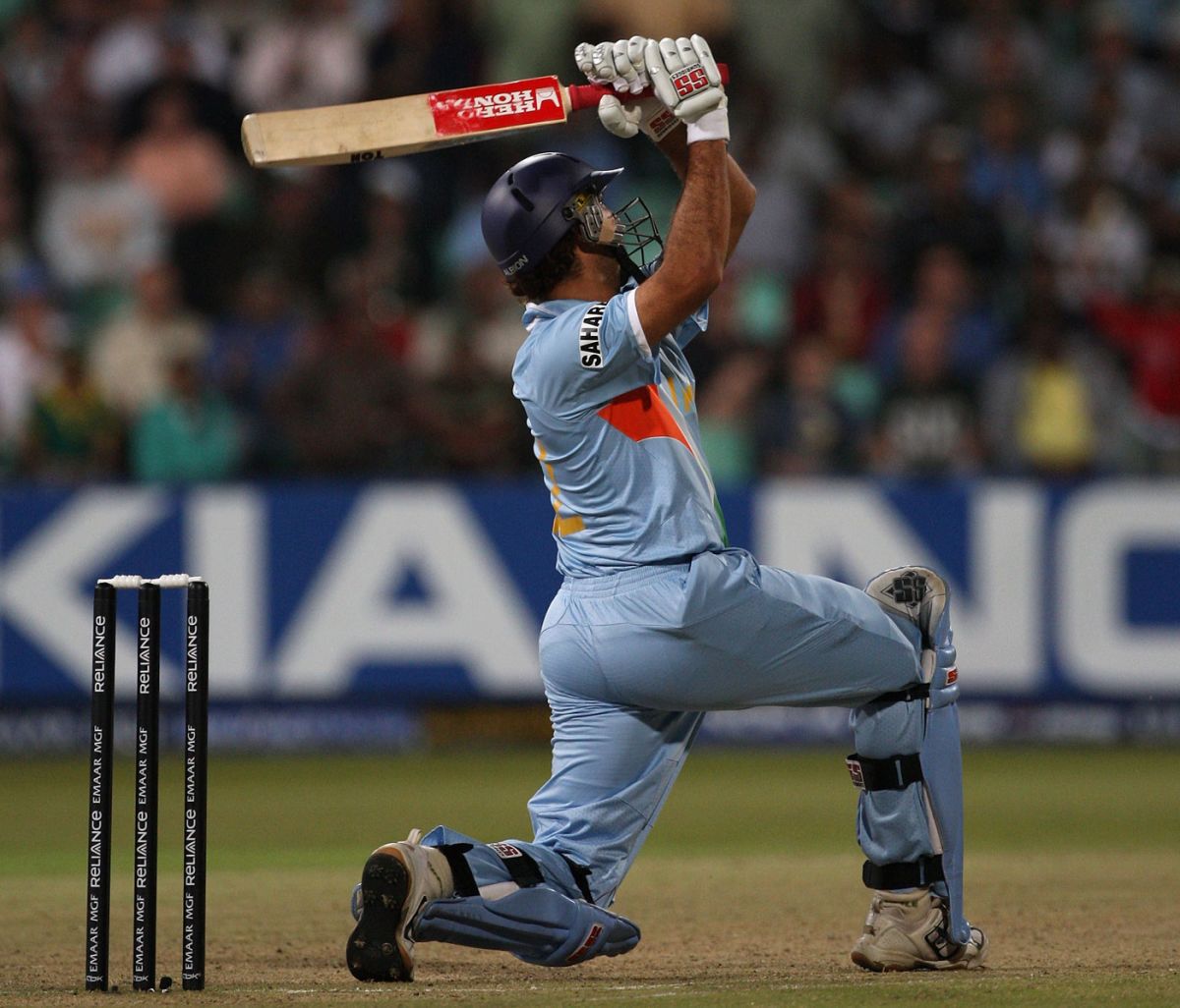 Yuvraj Singh slashes the fourth of his six sixes in an over |  