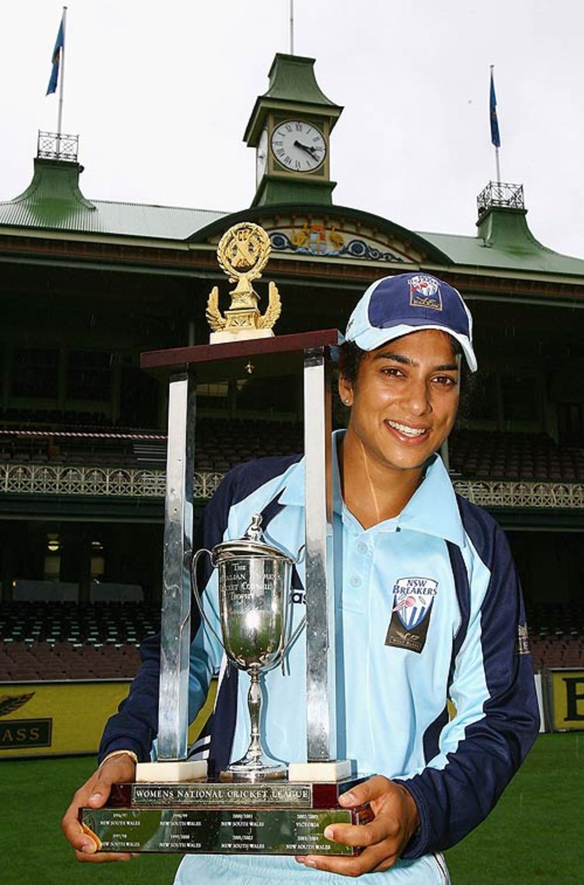 The New South Wales captain Lisa Sthalekar with the trophy