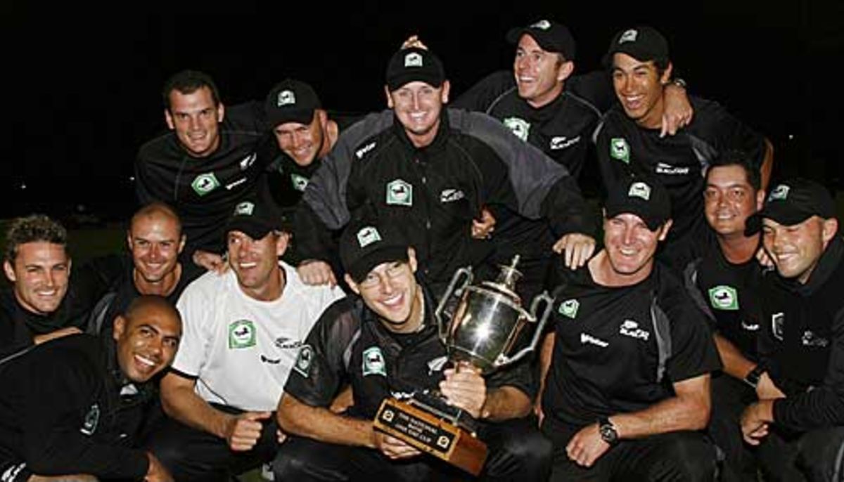 New Zealand celebrate with the series trophy
