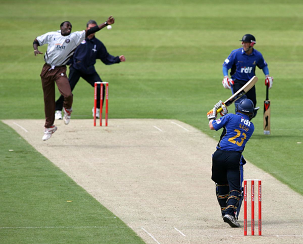 Xavier Marshall sweeps the ball to the square leg boundary ...