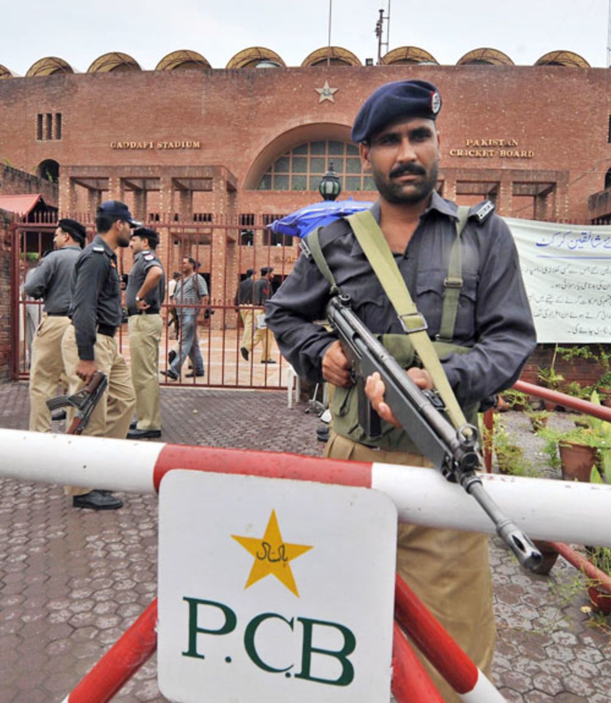 Heavy security at the Gaddafi Stadium during the ICC inspection ...