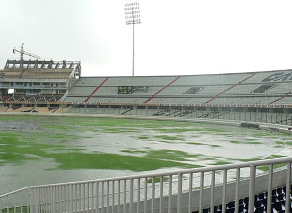 Rains continue to lash the Rajiv Gandhi International Stadium