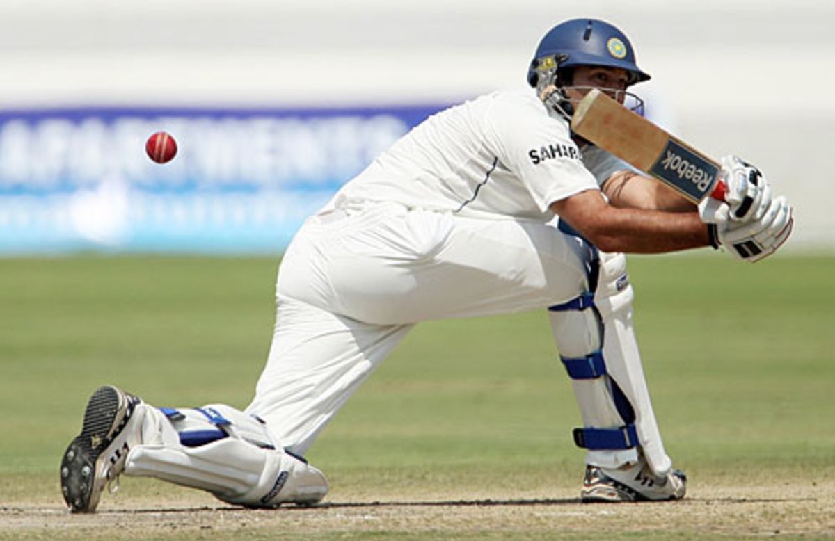 Yuvraj Singh sweeps during his innings of 113, Board President's XI v Australians, Hyderabad, 4th day, October 5, 2008