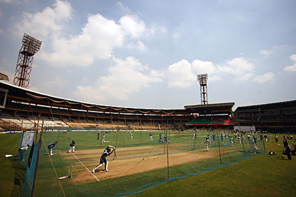An overview of the nets session at the Chinnaswamy Stadium