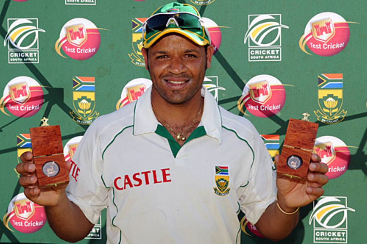 Ashwell Prince holds his ManoftheMatch and ManoftheSeries medals