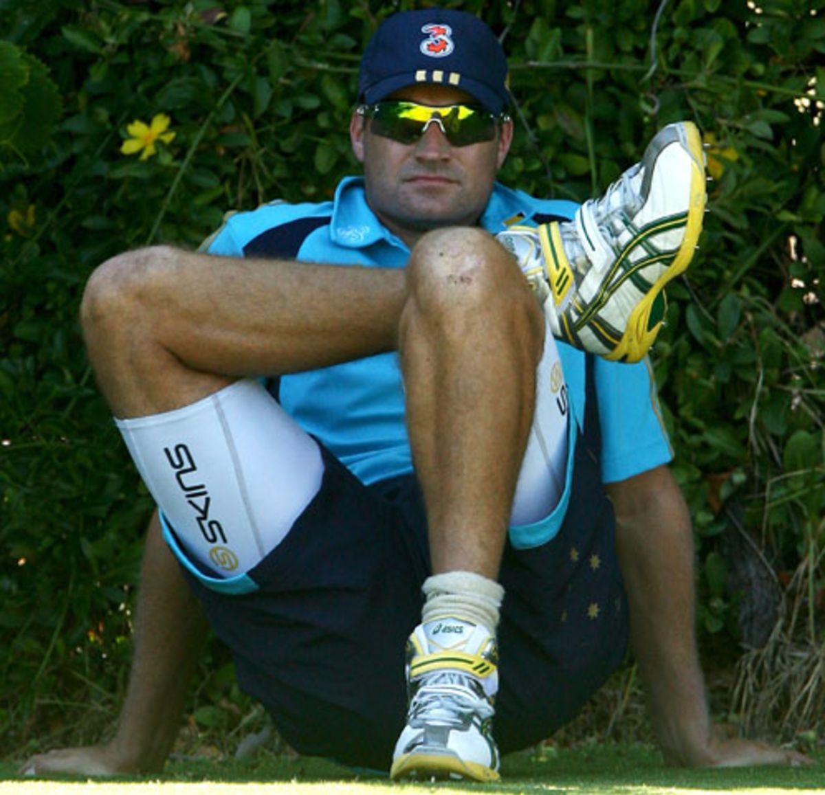 Stuart Clark takes a breather during a practice session