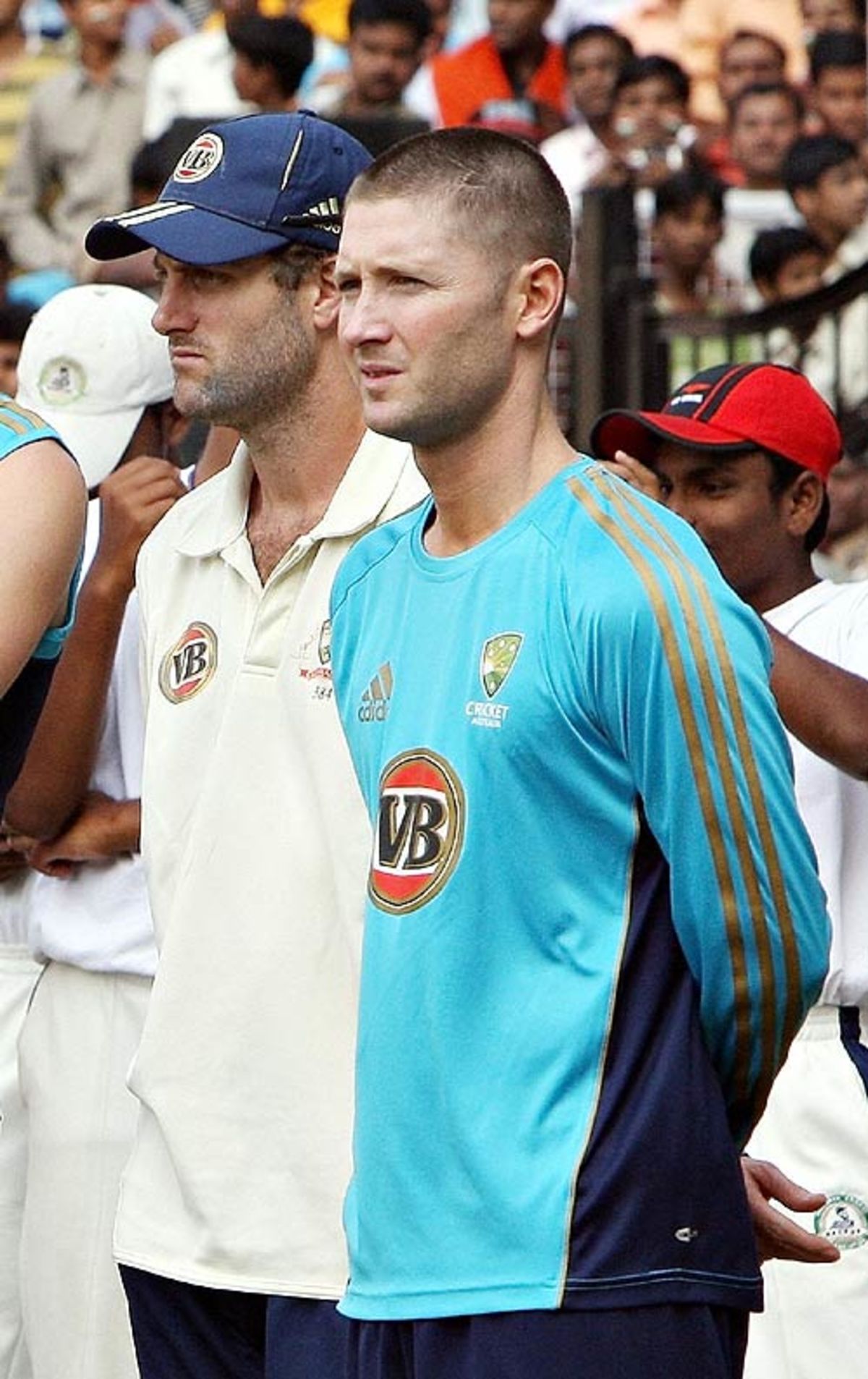 Simon Katich and Michael Clarke after Australia