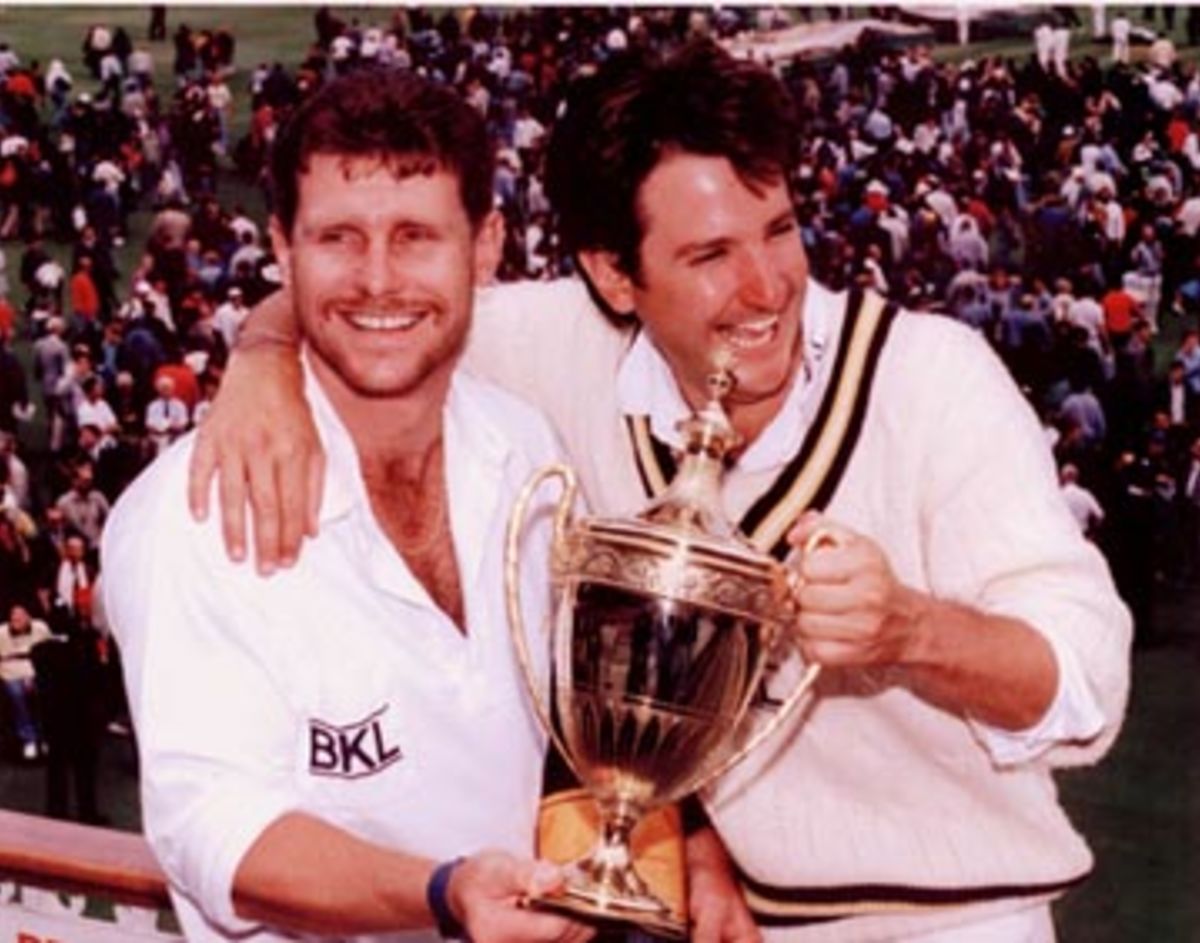 Robin Smith & Mark Nicholas celebrate winning the Benson & Hedges Cup.