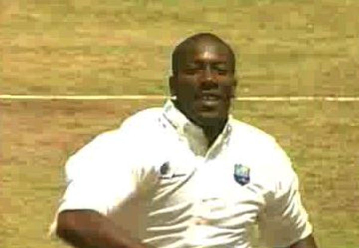 5th Test, West Indies v England, Barbados Day 1, session 1: Nixon McLean celebrates Hussain's dismissal