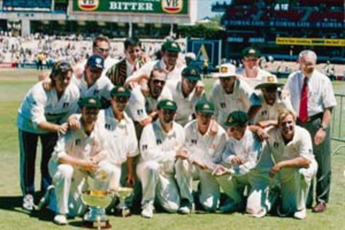 Warne with the team luggage, Australia in the West Indies, 1998/99
